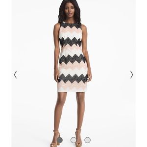 White House Black Market Black, Pink and White Chevron Dress